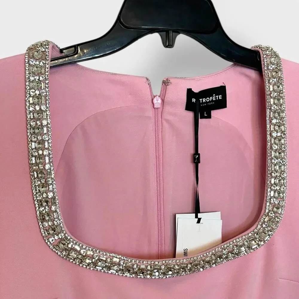 NWT 598 Retrofete Bexley Beaded Crystal Pink Mini Dress Embellished Large - Picture 7 of 14